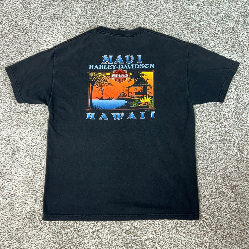 Vintage Harley Davidson Shirt Mens Extra Large Black 1999 Maui Hawaii Biker Top